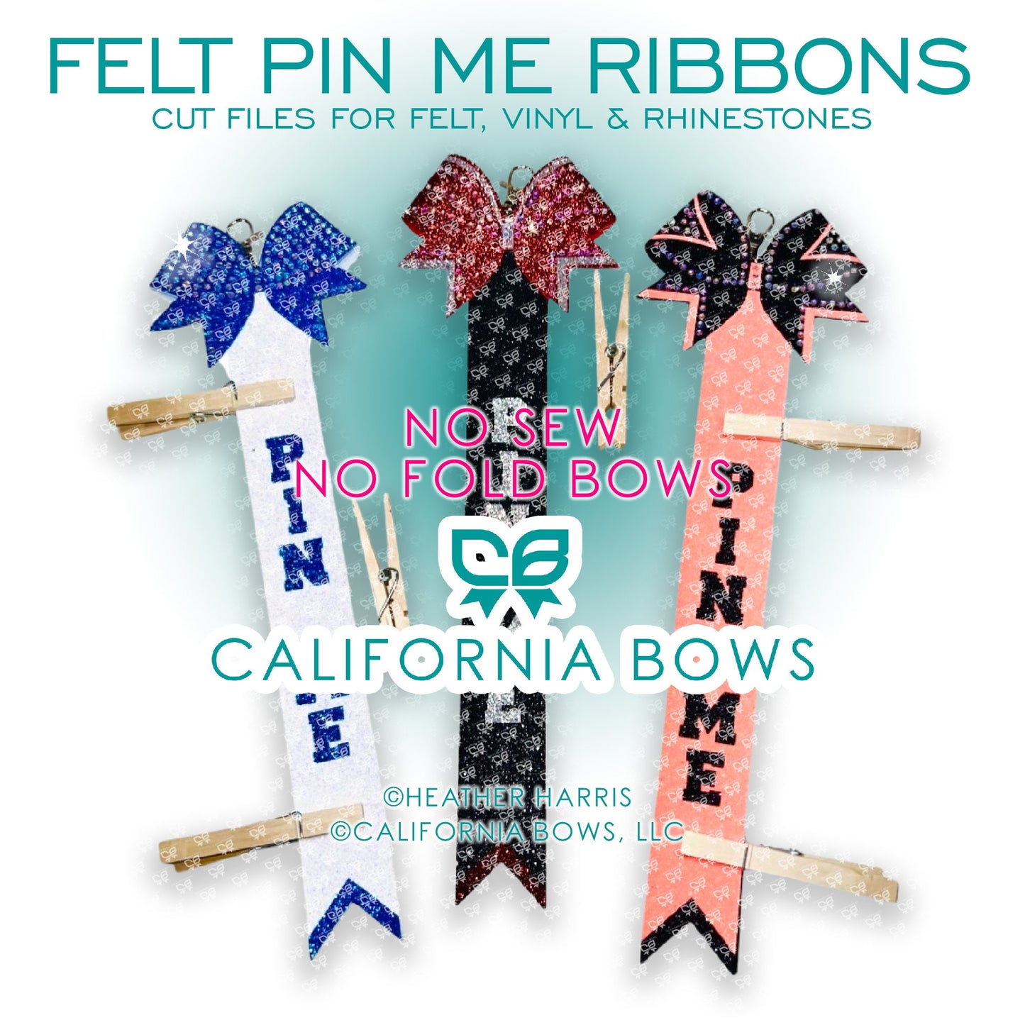 PIN ME Kit Cheer Bow Felt, Vinyl & Rhinestone Cut Files DOWNLOAD