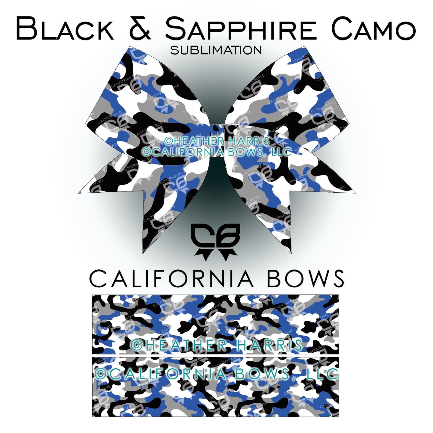 Blue Black Camo Cheer Bow Design Sublimation Download PNG