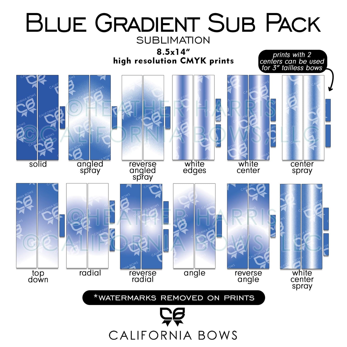 12 Blue Gradient Cheer Bow Design Sublimation Download PNG