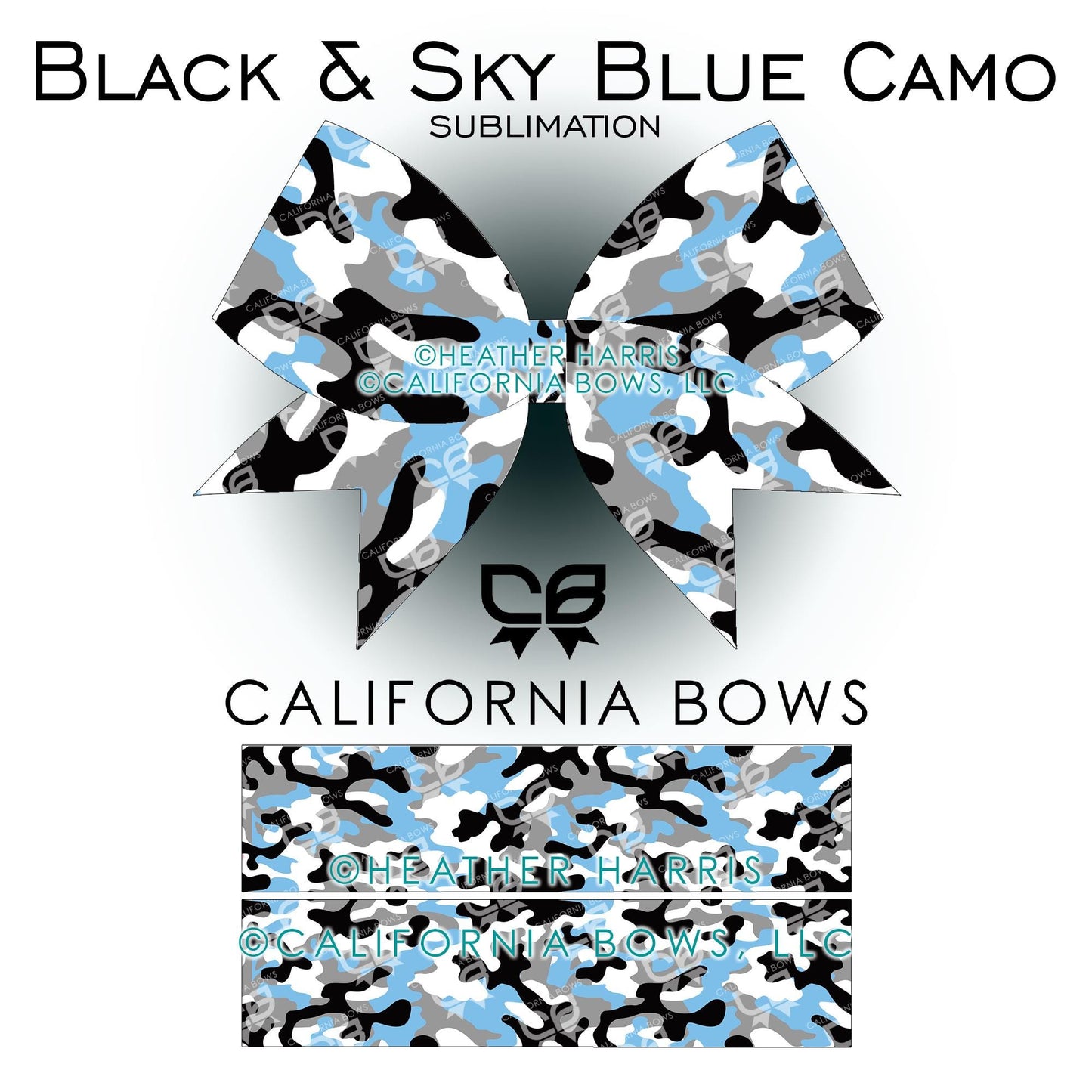 Light Blue Black Camo Cheer Bow Design Sublimation Download PNG