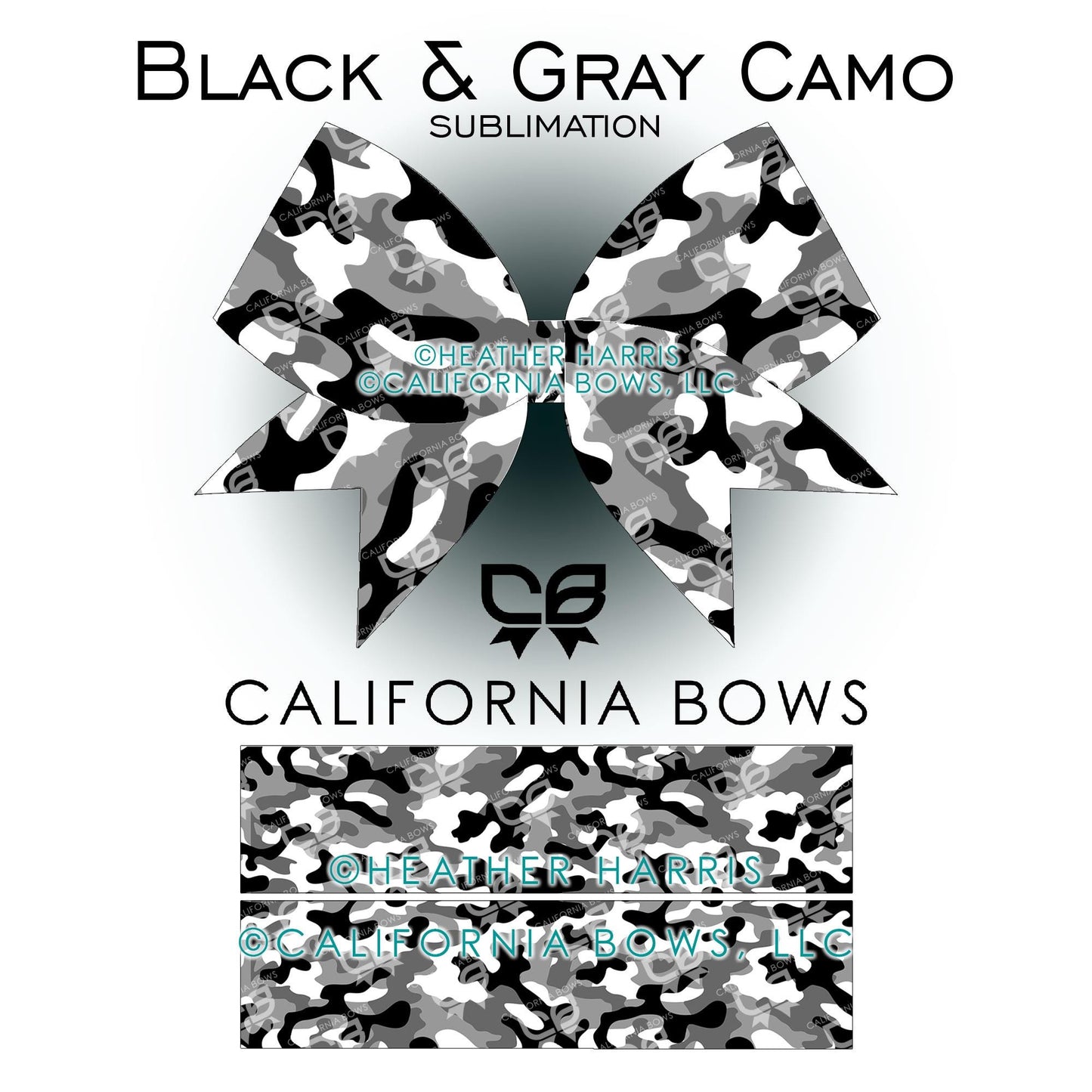 Black Gray Camo Cheer Bow Design Sublimation Download PNG