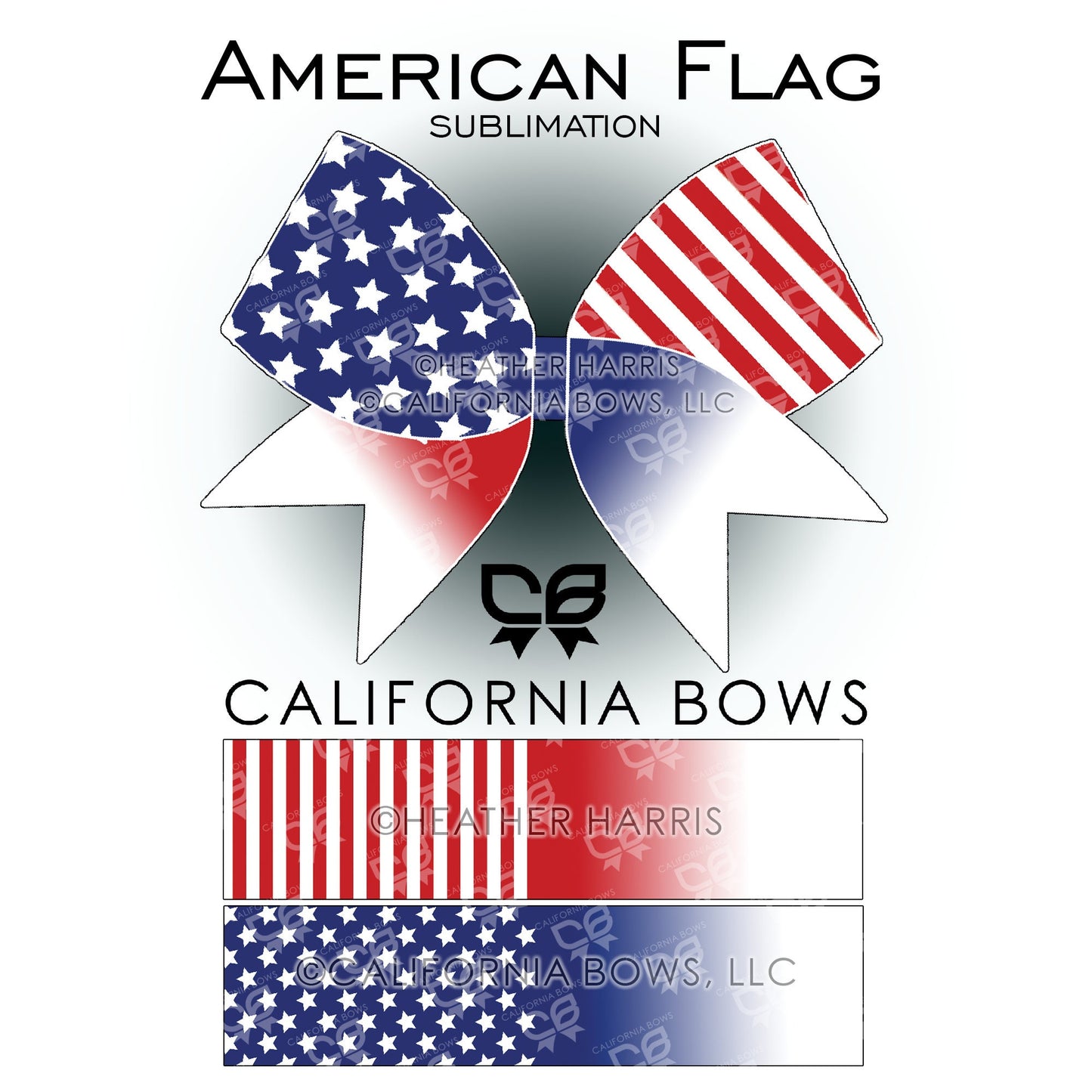 American Flag Cheer Bow Ombre Sublimation Download PNG