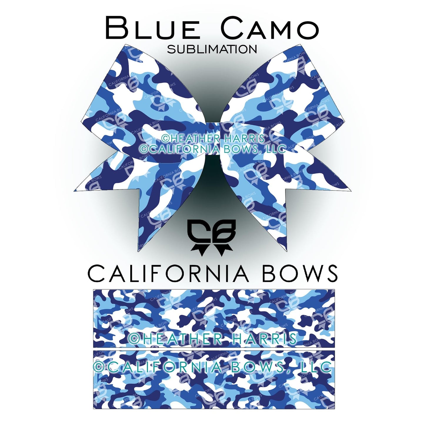 Blue Camo Cheer Bow Design Sublimation Download PNG