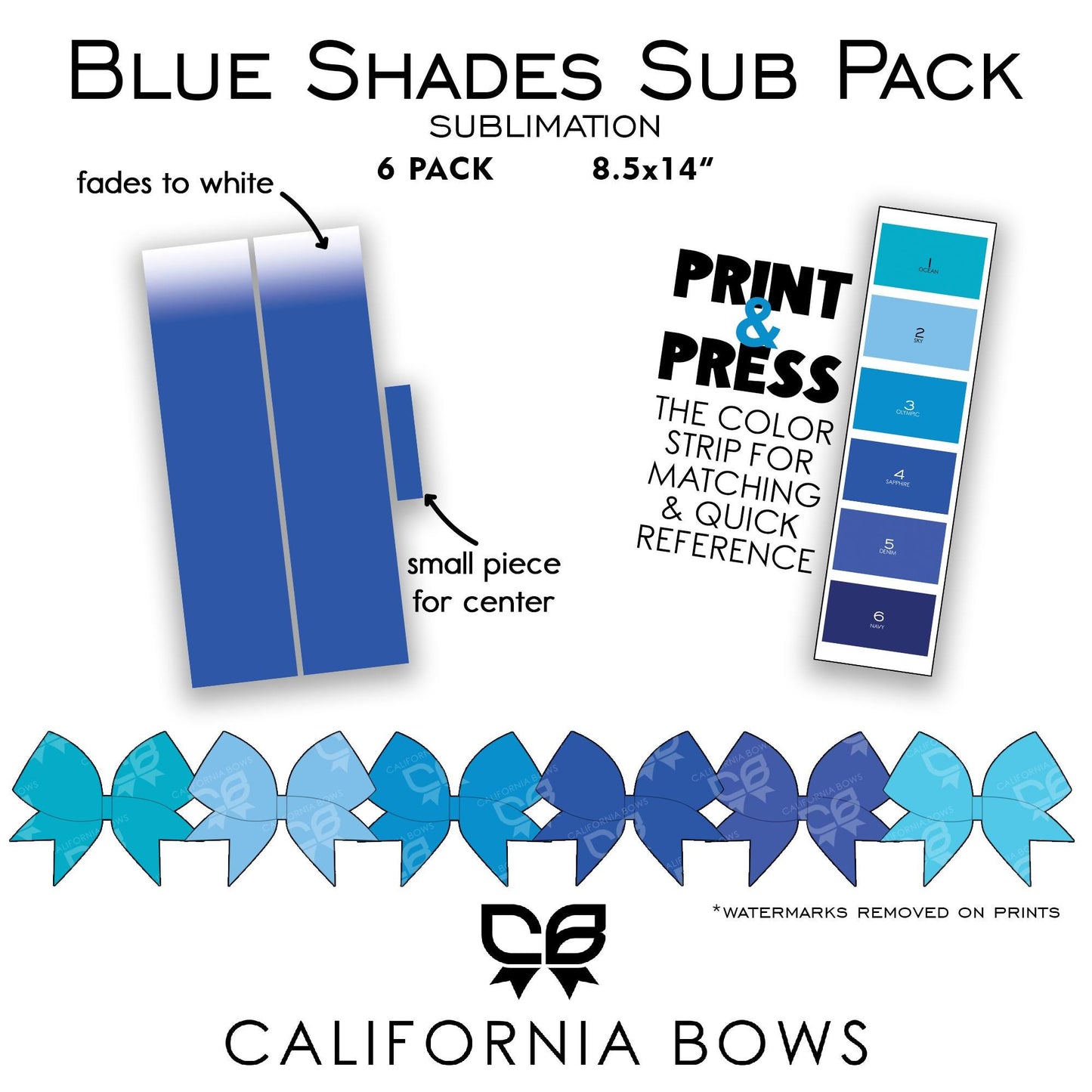 Blue Shades Cheer Bow Design Sublimation Download PNG