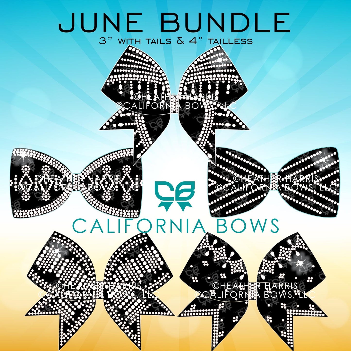 JUNE 3" 4" Tailless Cheer Bow Rhinestone Template Download