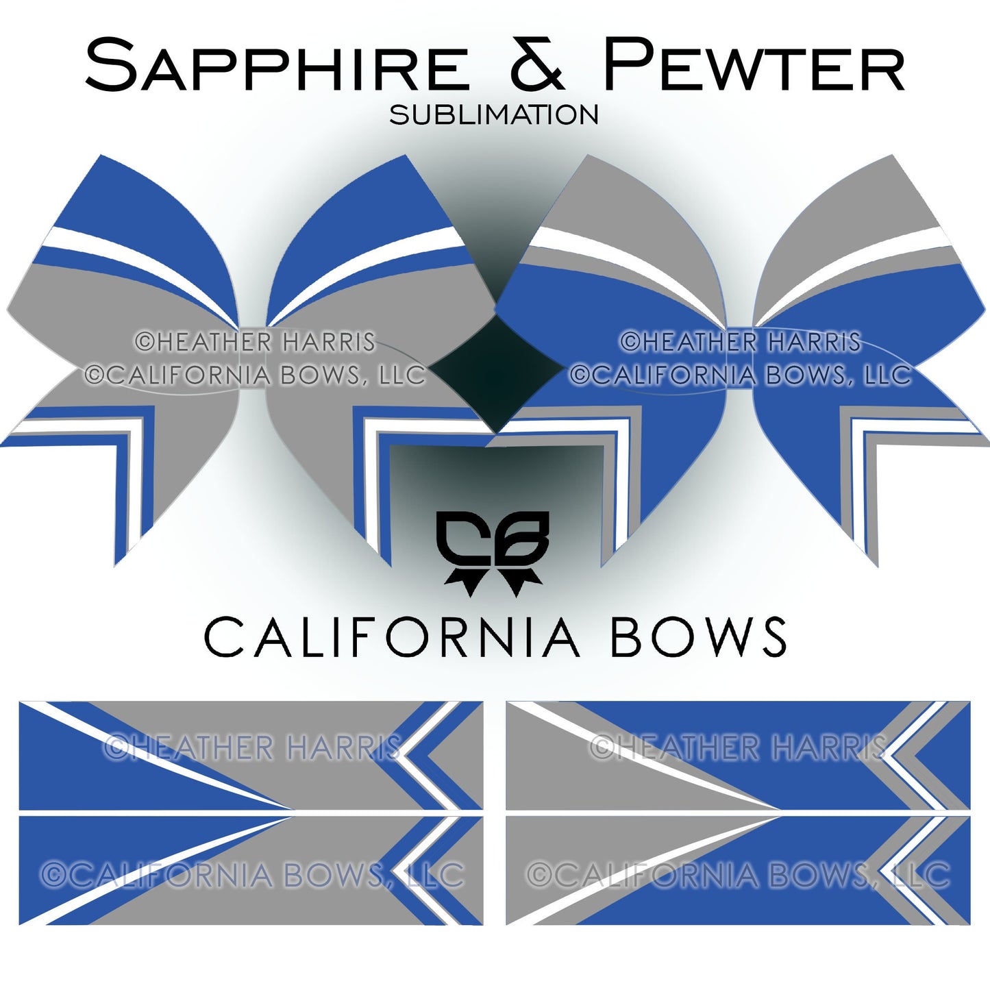 Sapphire Pewter Athletic Cheer Bow Design Sublimation Download PNG