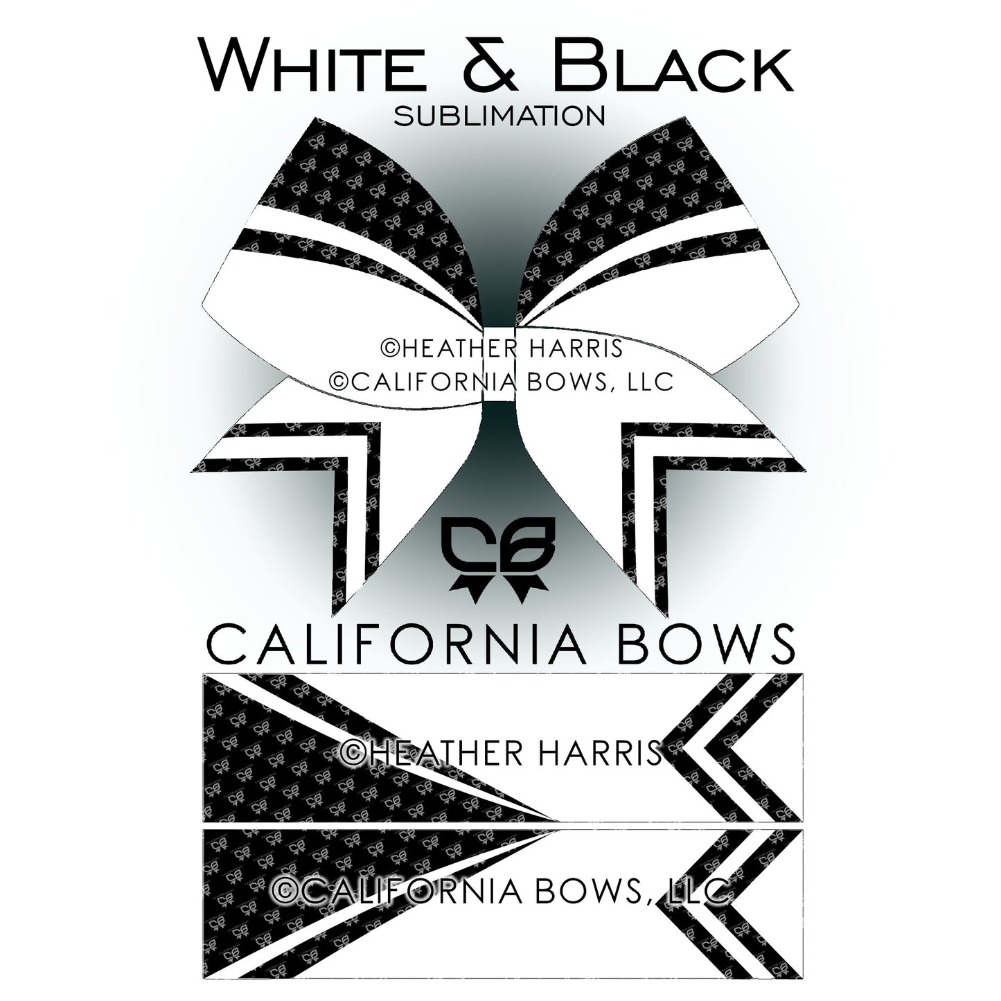 Black & White Athletic Cheer Bow Design Sublimation Download PNG
