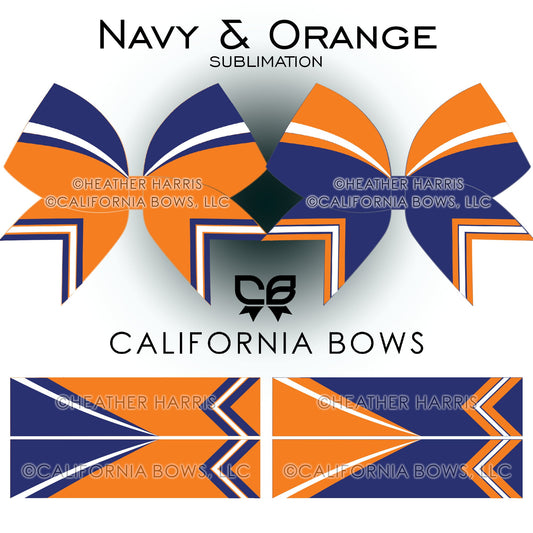 Navy Orange Athletic Cheer Bow Design Sublimation Download PNG