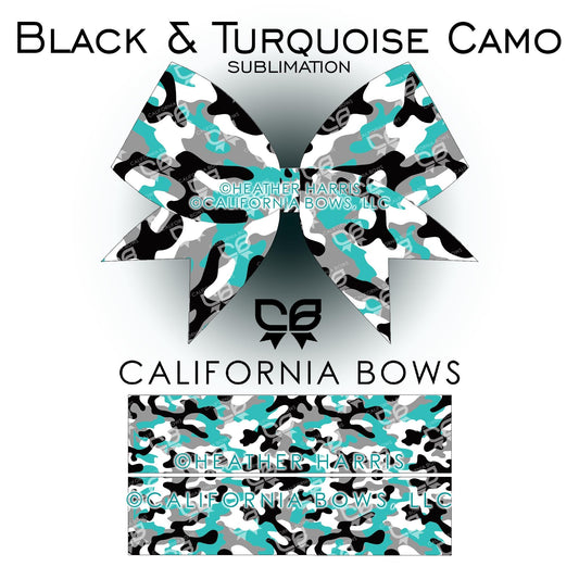 Turquoise Black Camo Cheer Bow Design Sublimation Download PNG