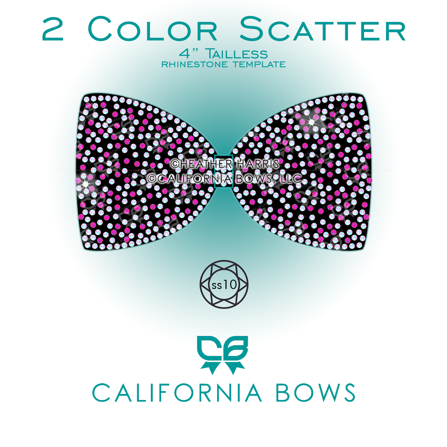 2 Color Scatter 4" Tailless Bow Rhinestone Template Download