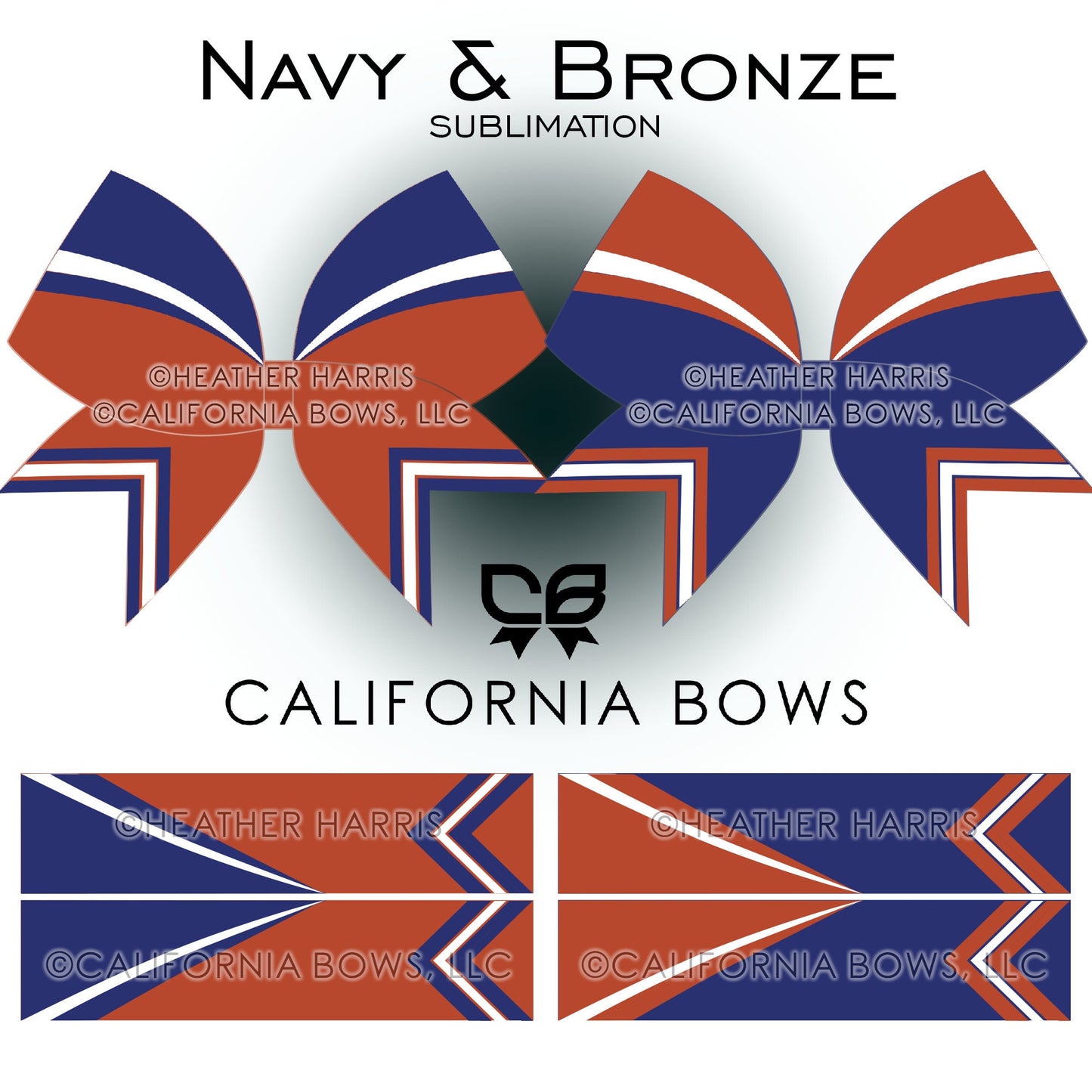 Navy Bronze Athletic Cheer Bow Design Sublimation Download PNG