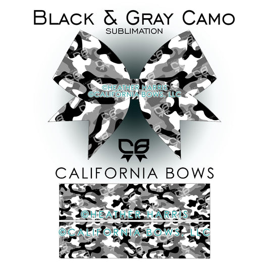 Black Gray Camo Cheer Bow Design Sublimation Download PNG