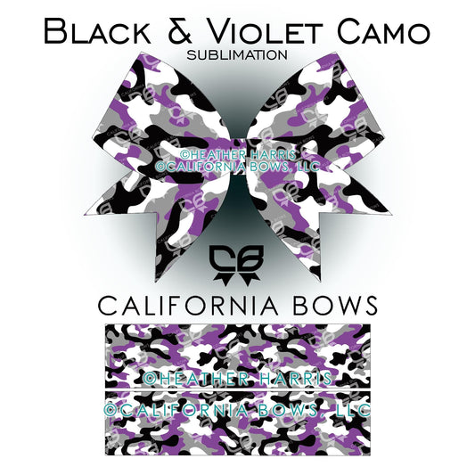 Purple Black Camo Cheer Bow Design Sublimation Download PNG