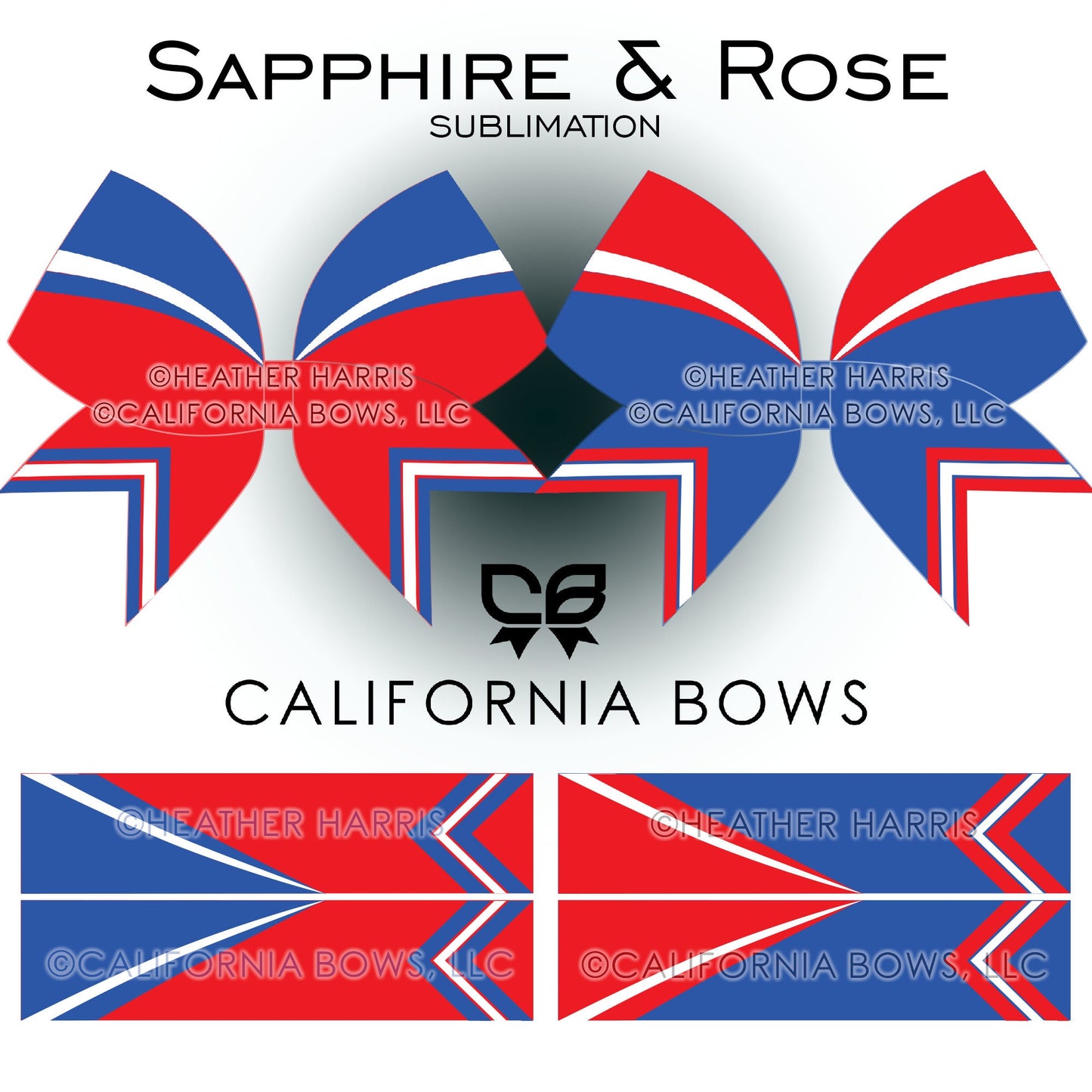 Sapphire Rose Red Athletic Cheer Bow Design Sublimation Download PNG
