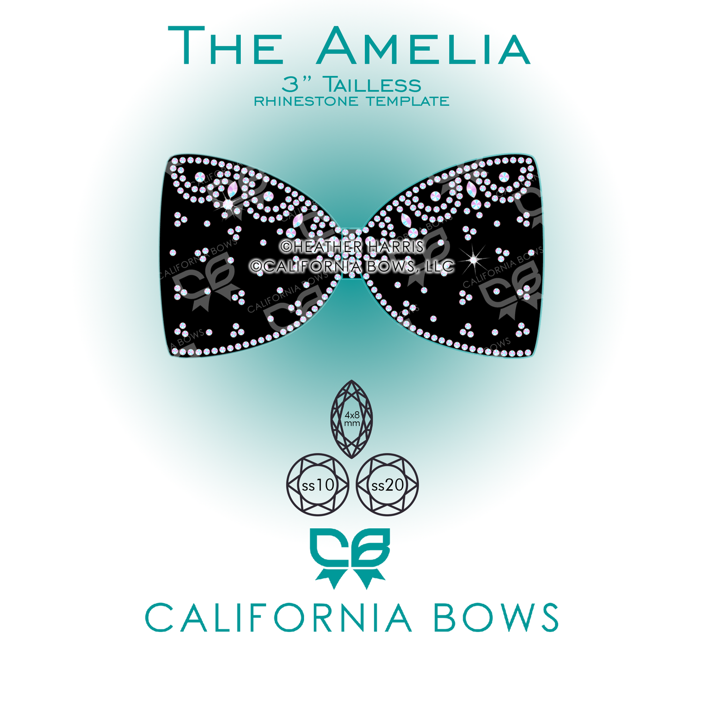 Amelia 3" Cheer Bow Rhinestone Tailless Template Download