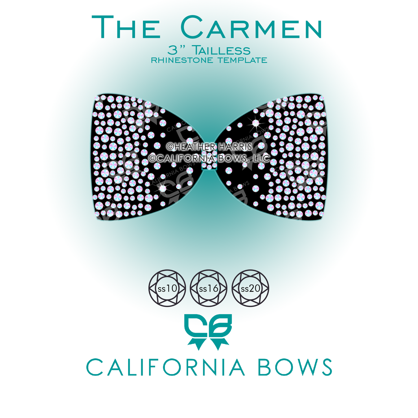 Carmen 3" Cheer Bow Rhinestone Tailless Template