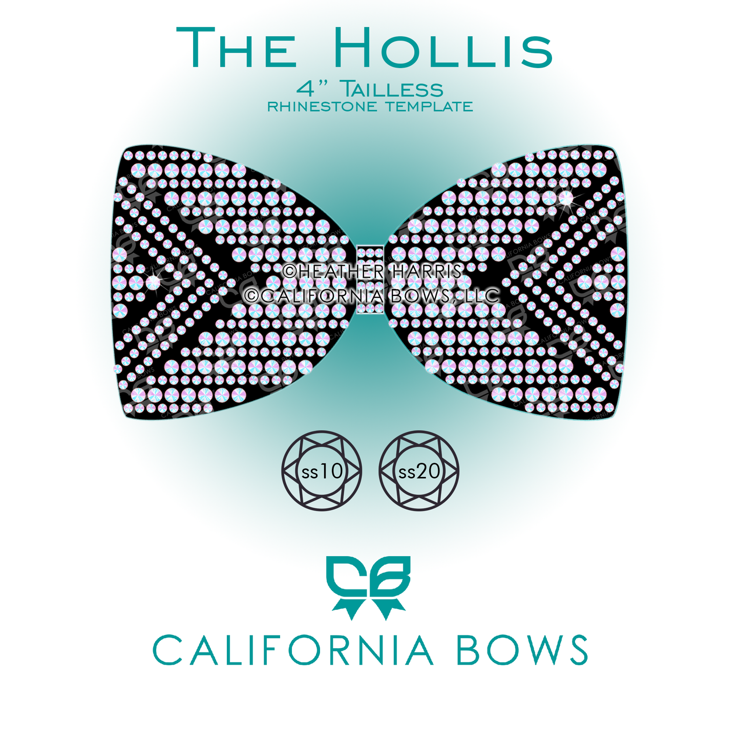Hollis 4" Tailless Bow Rhinestone Template Download