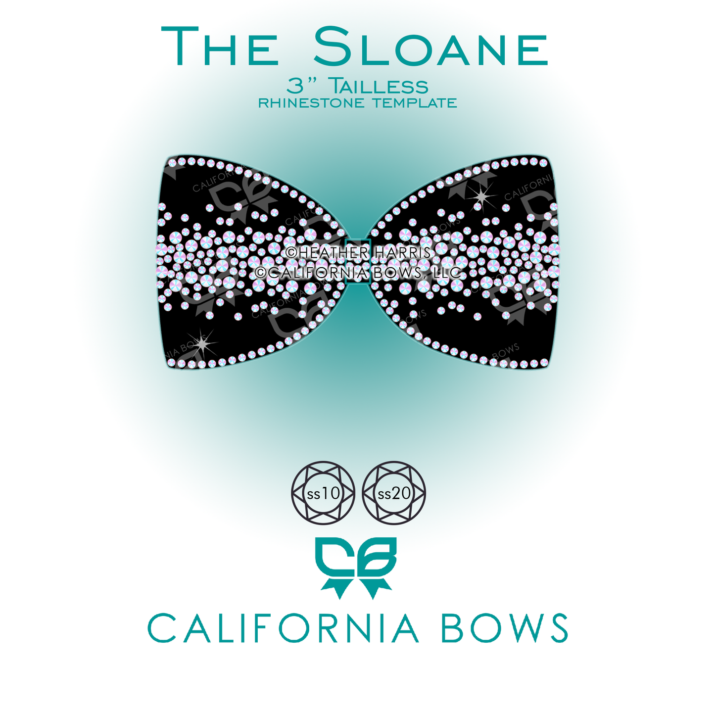 Sloane 3" Tailless Cheer Bow Rhinestone Template