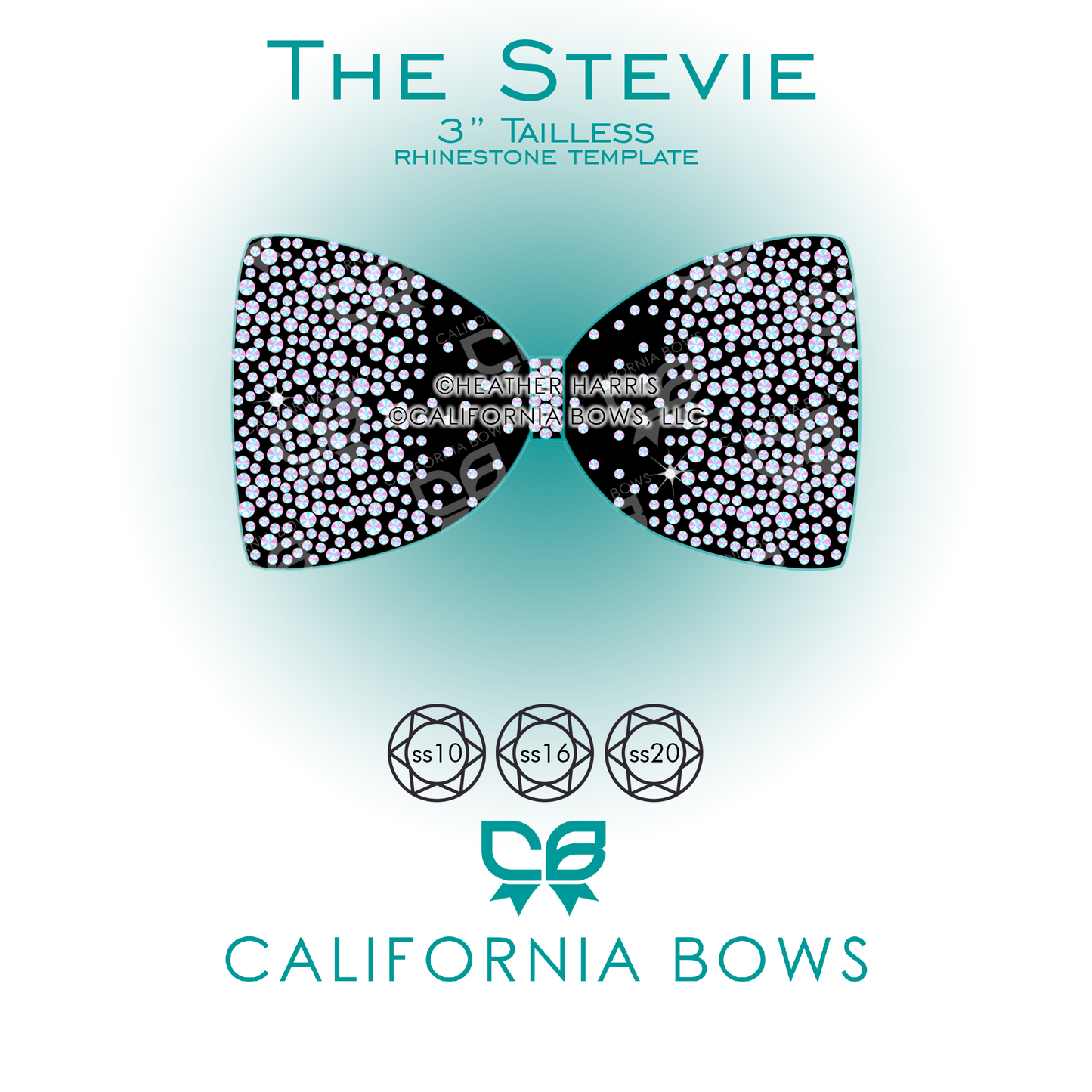 Stevie 3" Cheer Bow Rhinestone Template Tailless