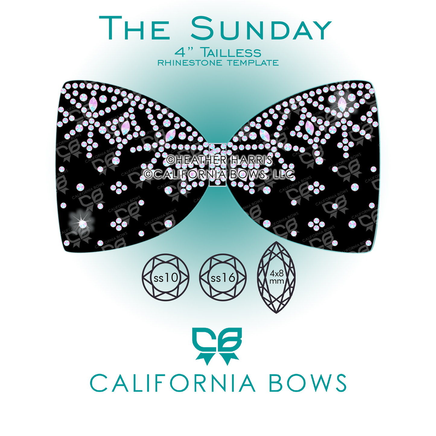 Sunday 4" Tailless Bow Rhinestone Template Download