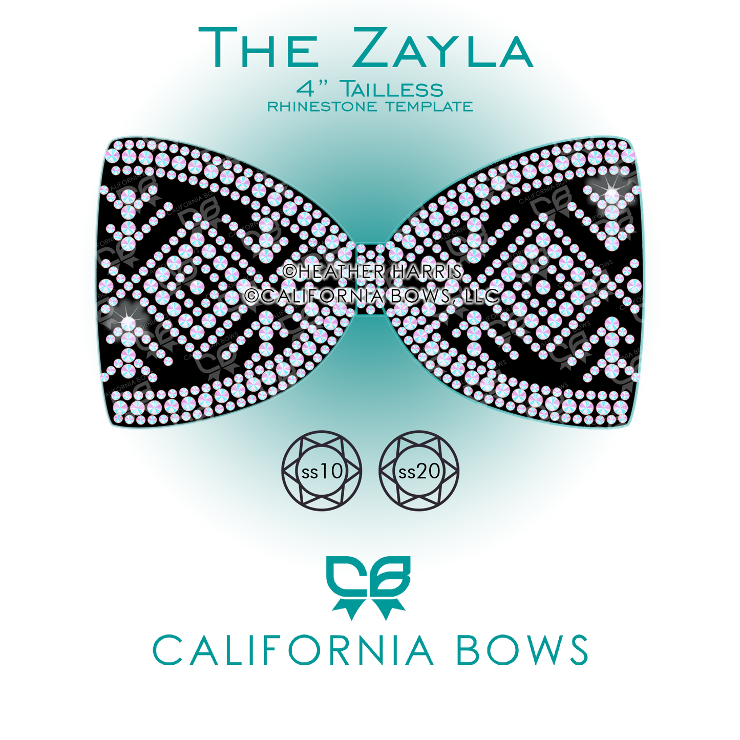 Zayla 4" Tailless Bow Rhinestone Template Download