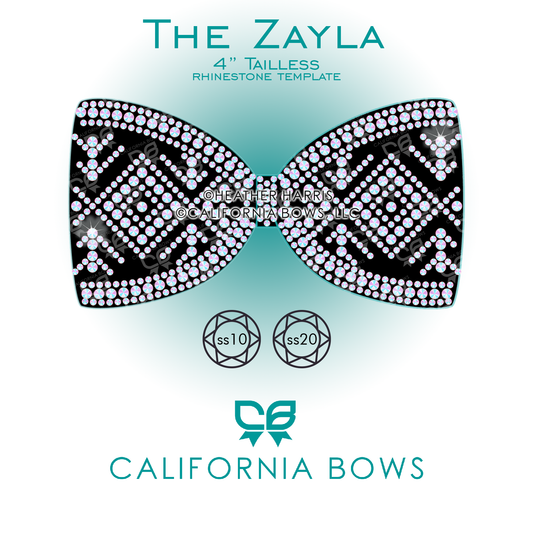 Zayla 4" Tailless Bow Rhinestone Template Download