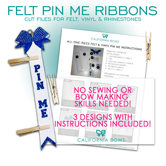 PIN ME Kit Cheer Bow Felt, Vinyl & Rhinestone Cut Files DOWNLOAD