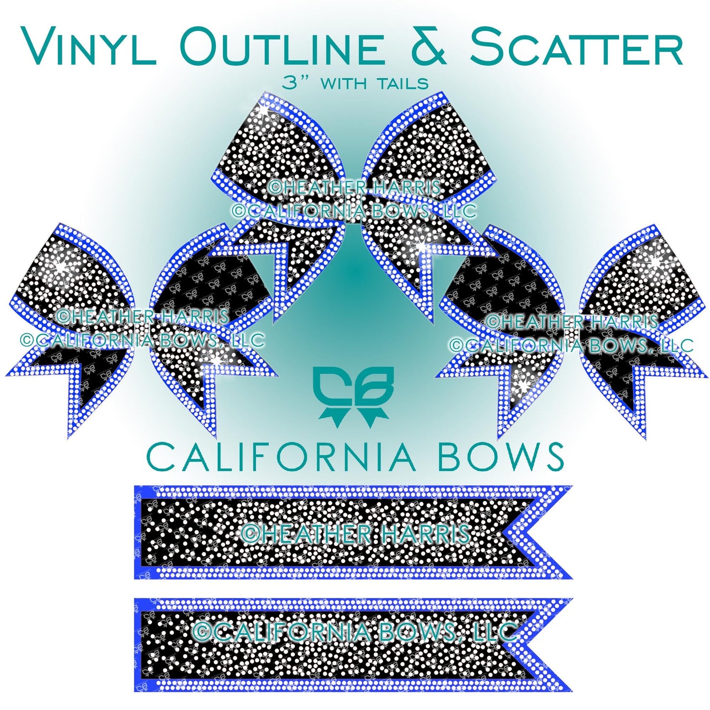 Outline & Scatter 3" Cheer Bow Vinyl Rhinestone Template Downloads CUT FILE