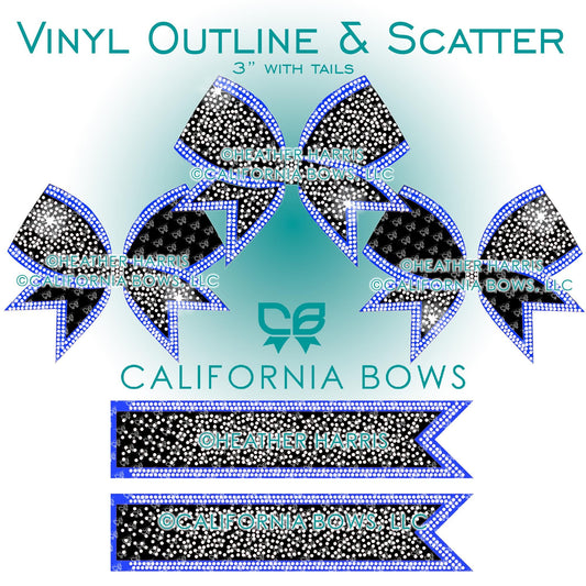 Outline & Scatter 3" Cheer Bow Vinyl Rhinestone Template Downloads CUT FILE