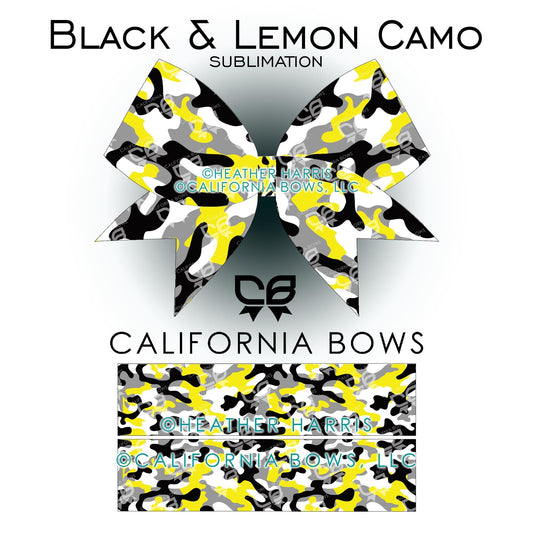 Yellow Black Camo Cheer Bow Design Sublimation Download PNG