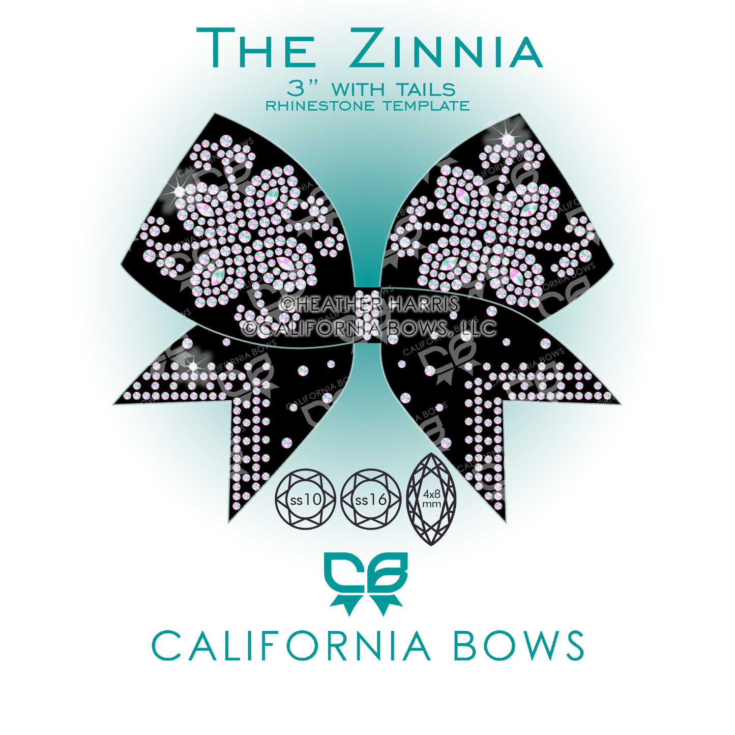 Zinnia 3" Bow Rhinestone Template Download